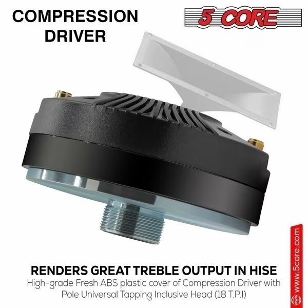 5 Core Compression Driver 2Pack - 1350W PMPO - Titanium Tweeter Diaphragm 8 Ohm Throat Twist Horn, 5 Core, Mfr#: CD 135 2PCS